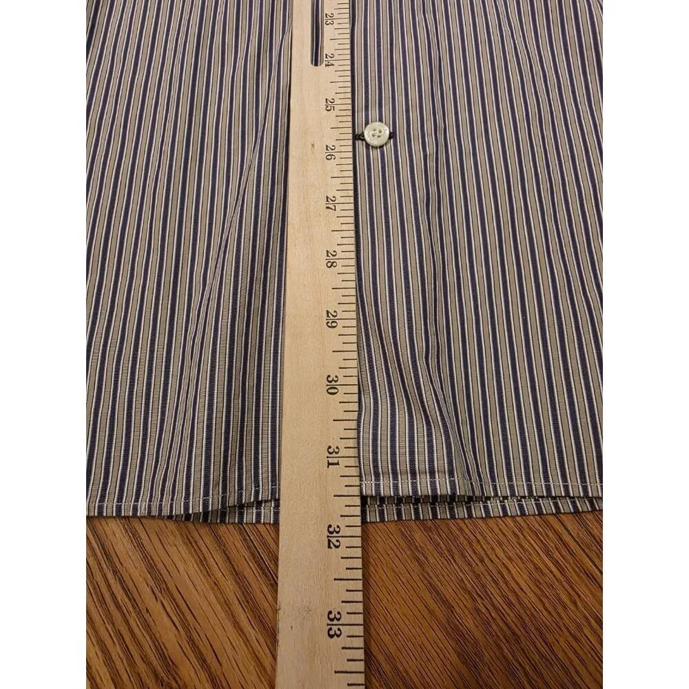 Banana Republic Button‎ Up Shirt Mens XL 17-17.5 Purple Tan Stripes Cotton Slim